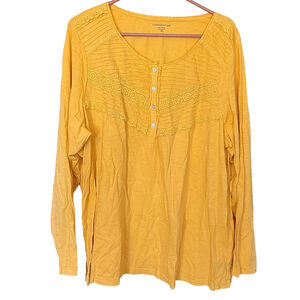 Coldwater Creek Yellow Long Sleeve Blouse Top Size 2X Plus Size Lace Detail